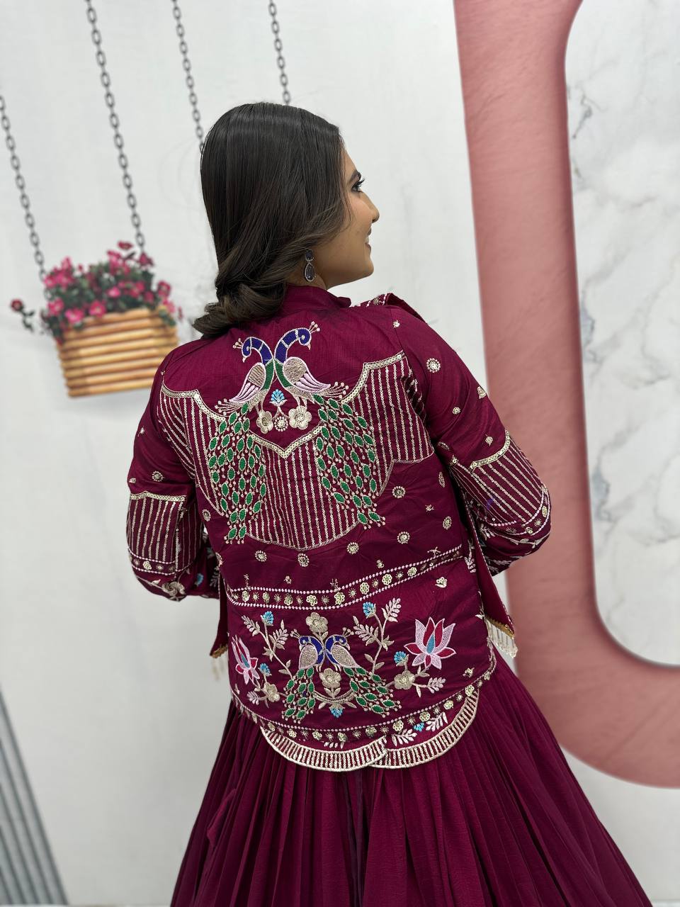 Stunning Vichitra Silk Lehenga Choli with Embroidered Jacket