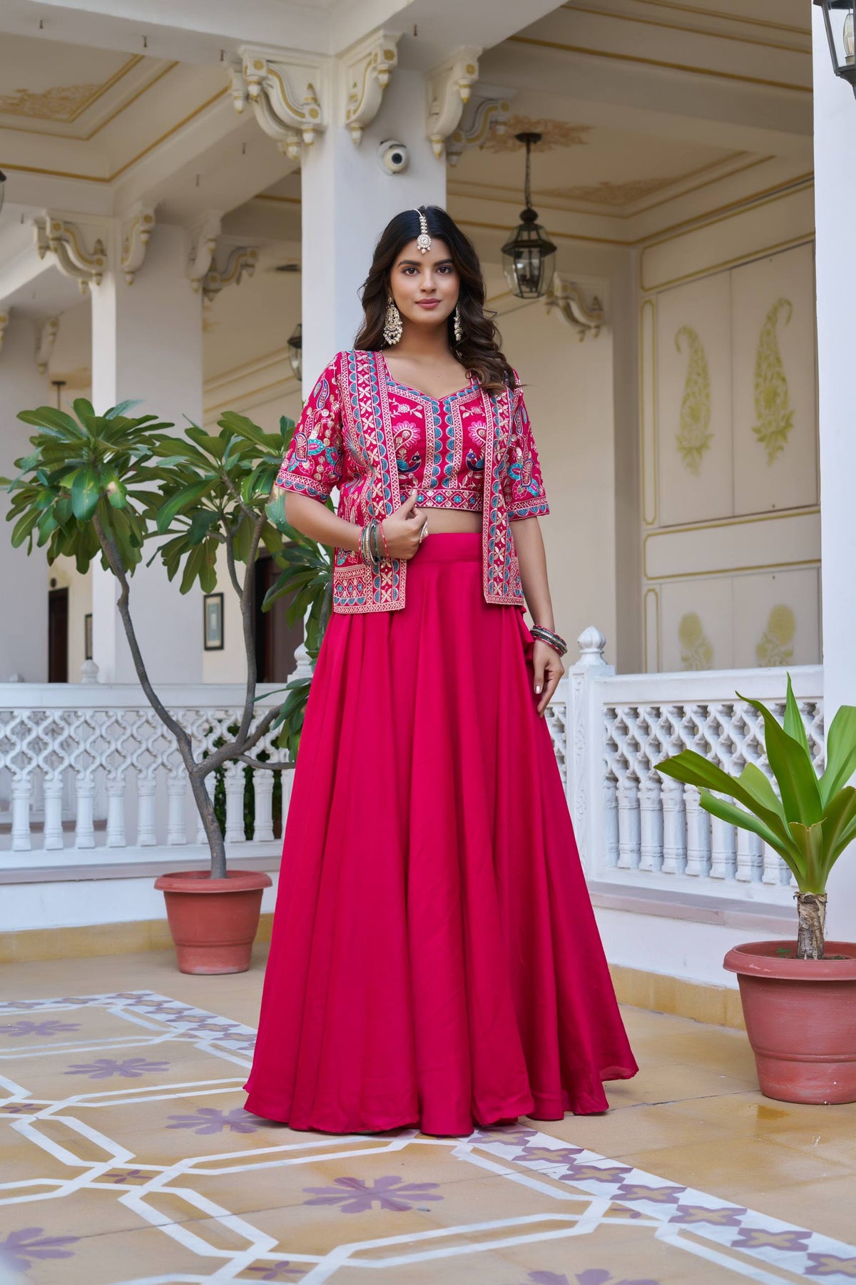 Premium Festival Vichitra Embroidered Lehenga Choli with Koti