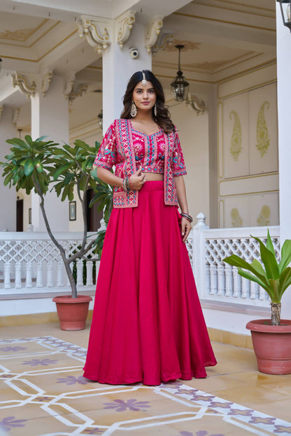 Premium Festival Vichitra Embroidered Lehenga Choli with Koti