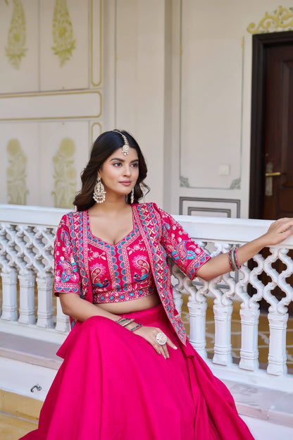 Premium Festival Vichitra Embroidered Lehenga Choli with Koti