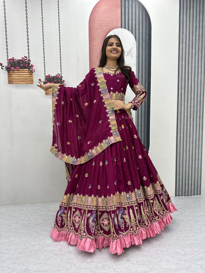 Festival Wear Heavy Embroidered Vichitra Silk Lehenga Choli Set