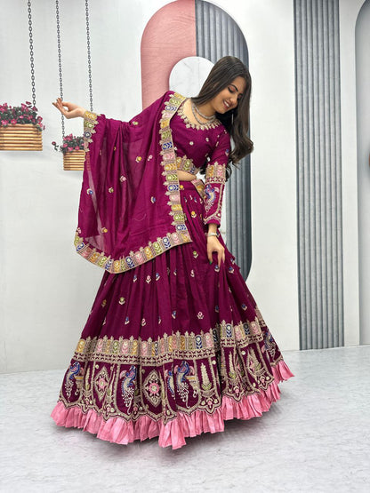 Festival Wear Heavy Embroidered Vichitra Silk Lehenga Choli Set