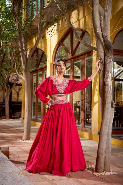 Designer Vichitra Silk Thread Embroidered Lehenga Co Ord Set
