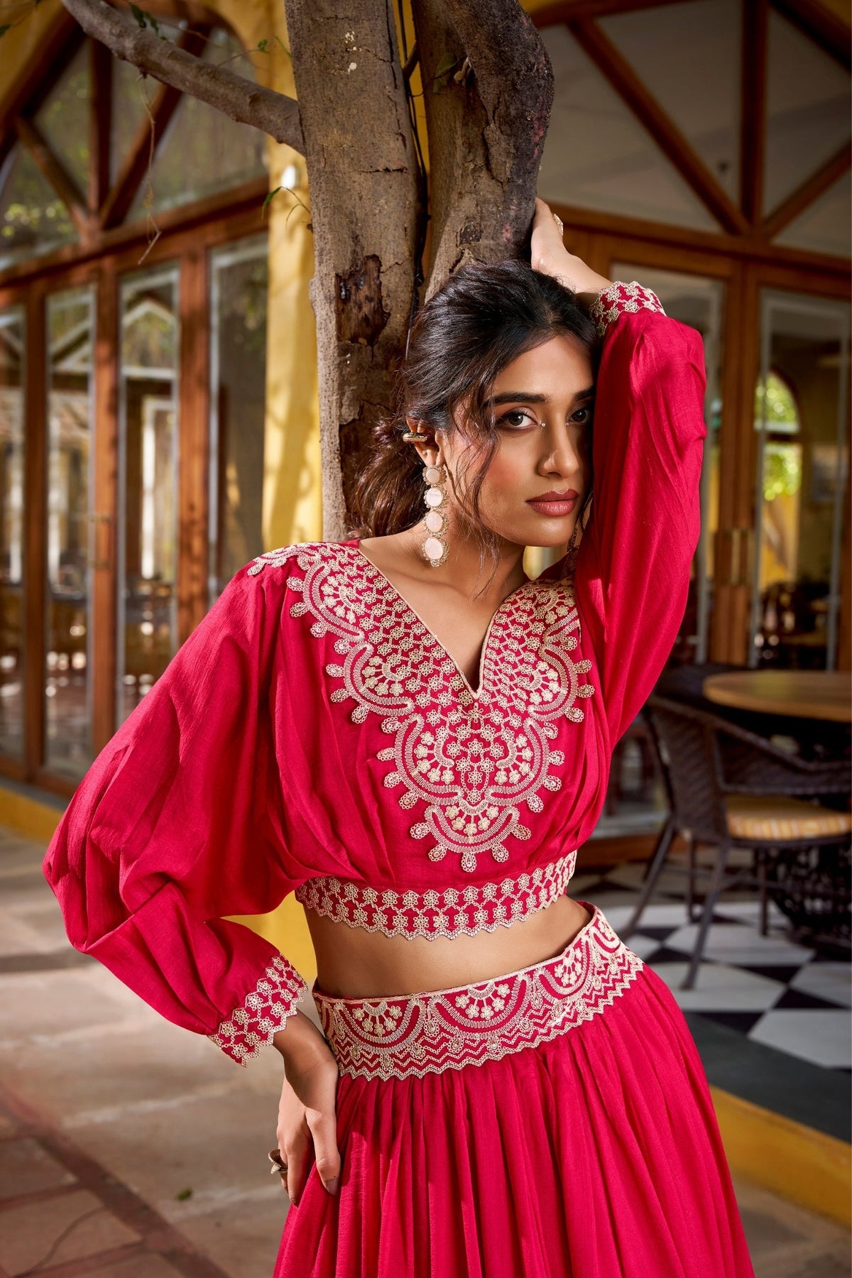 Designer Vichitra Silk Thread Embroidered Lehenga Co Ord Set