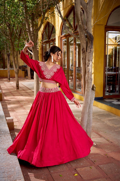 Designer Vichitra Silk Thread Embroidered Lehenga Co Ord Set