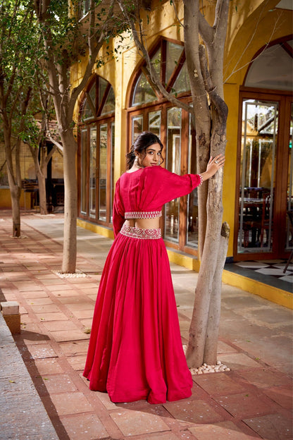 Designer Vichitra Silk Thread Embroidered Lehenga Co Ord Set