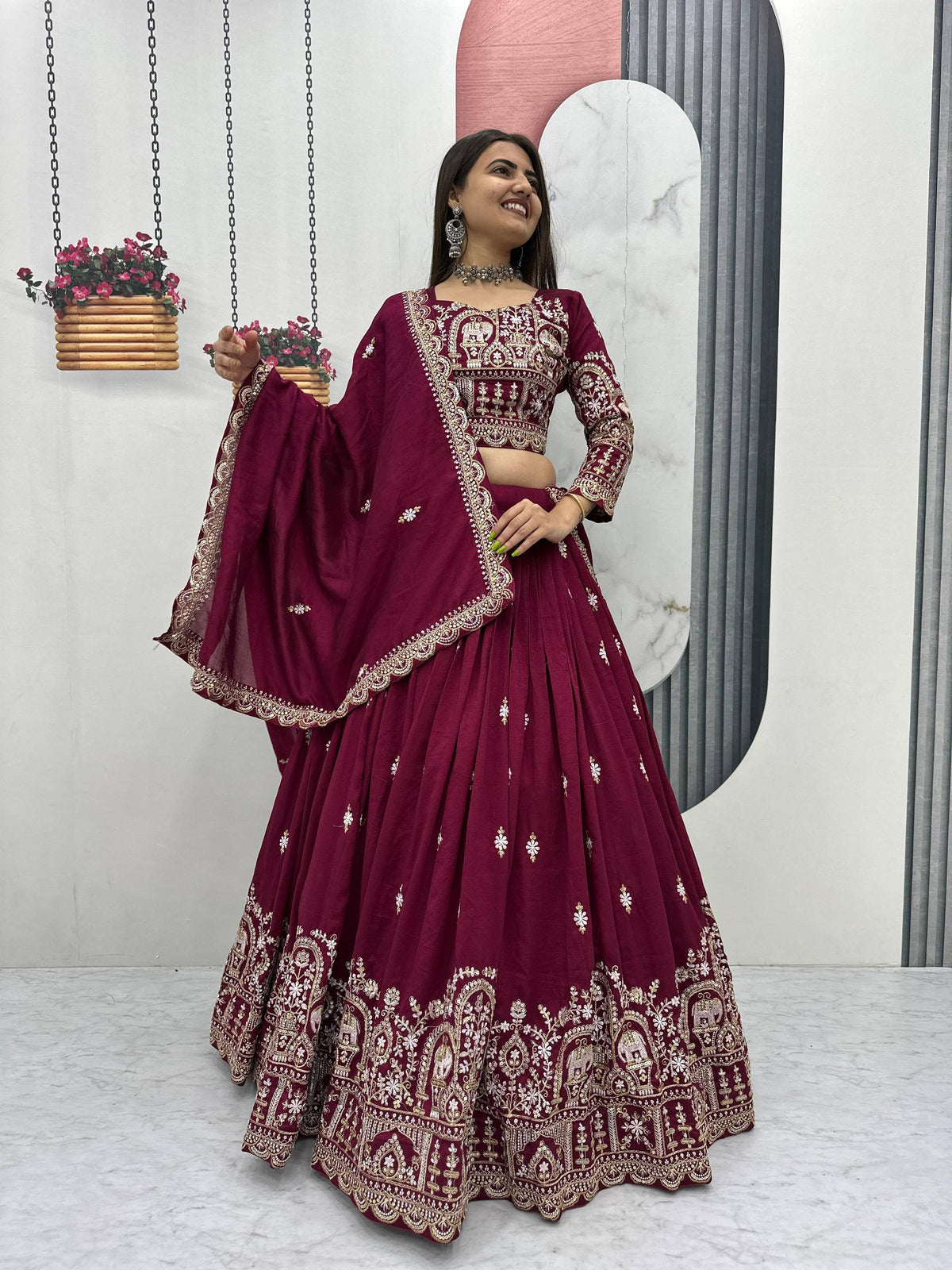 Designer Vichitra Silk Heavy Embroidered Lehenga Choli for Women 