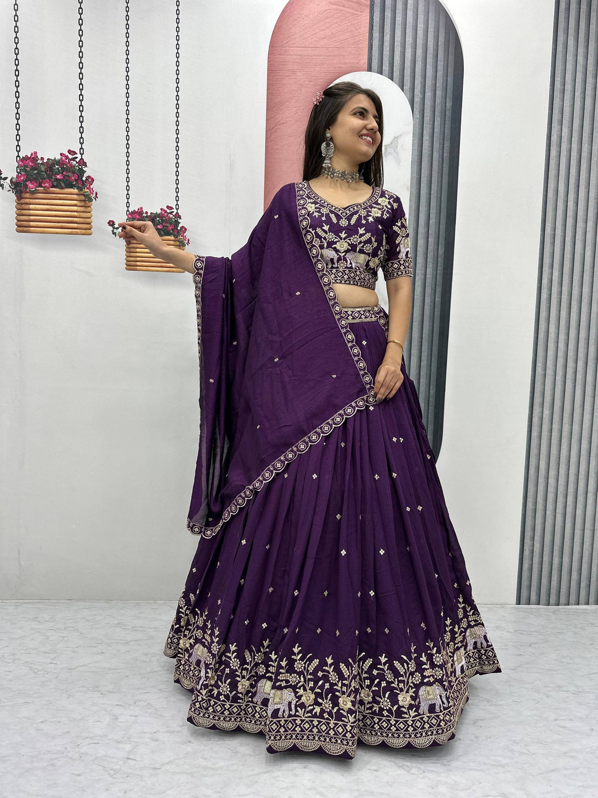 Pure Vichitra Silk Heavy Embroidered Lehenga Set with Dupatta 
