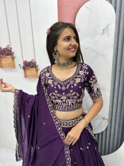 Pure Vichitra Silk Heavy Embroidered Lehenga Set with Dupatta