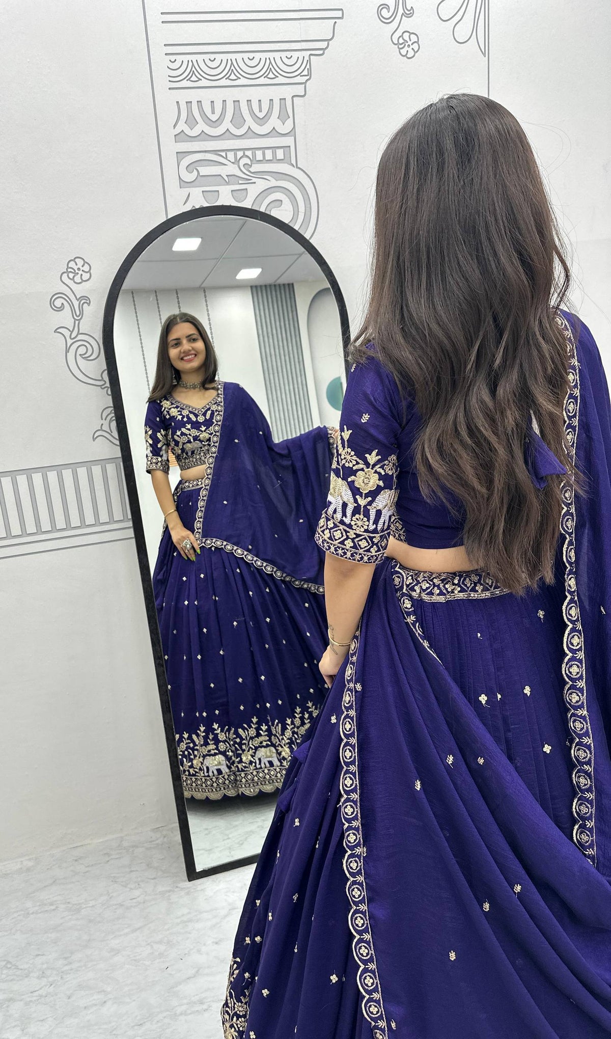 Pure Vichitra Silk Heavy Embroidered Lehenga Set with Dupatta