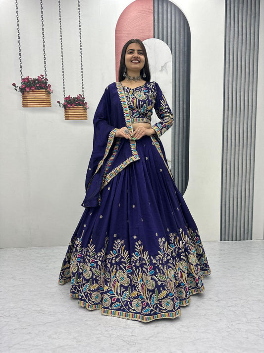 Heavy Embroidery Pure Vichitra Silk Festival Lehenga Choli