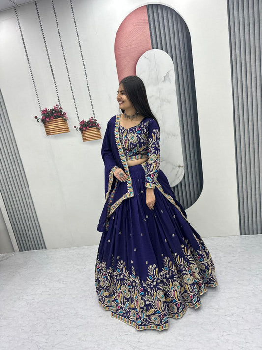 Heavy Embroidery Pure Vichitra Silk Festival Lehenga Choli