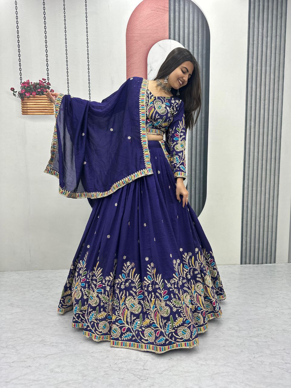 Heavy Embroidery Pure Vichitra Silk Festival Lehenga Choli