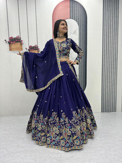Heavy Embroidery Pure Vichitra Silk Festival Lehenga Choli