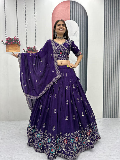 Heavy Embroidered Pure Blooming Vichitra Silk Lehenga Choli Set 