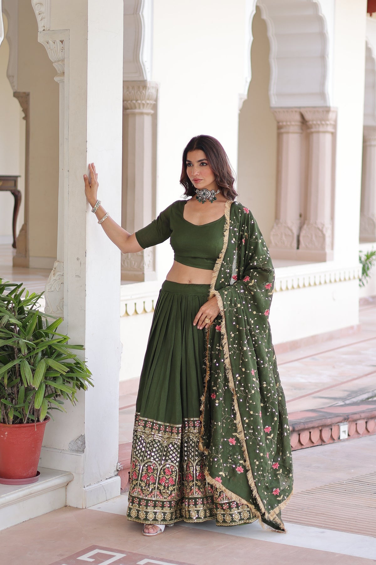 Vichitra Silk Heavy Sequince and Tread Emroidered Lehenga Choli With Dupatta