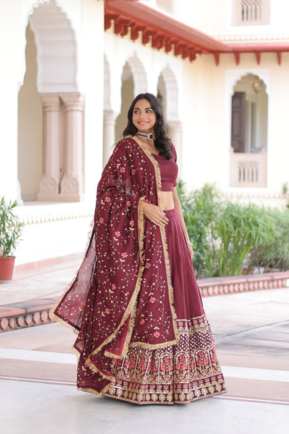 Vichitra Silk Heavy Sequince and Tread Emroidered Lehenga Choli With Dupatta