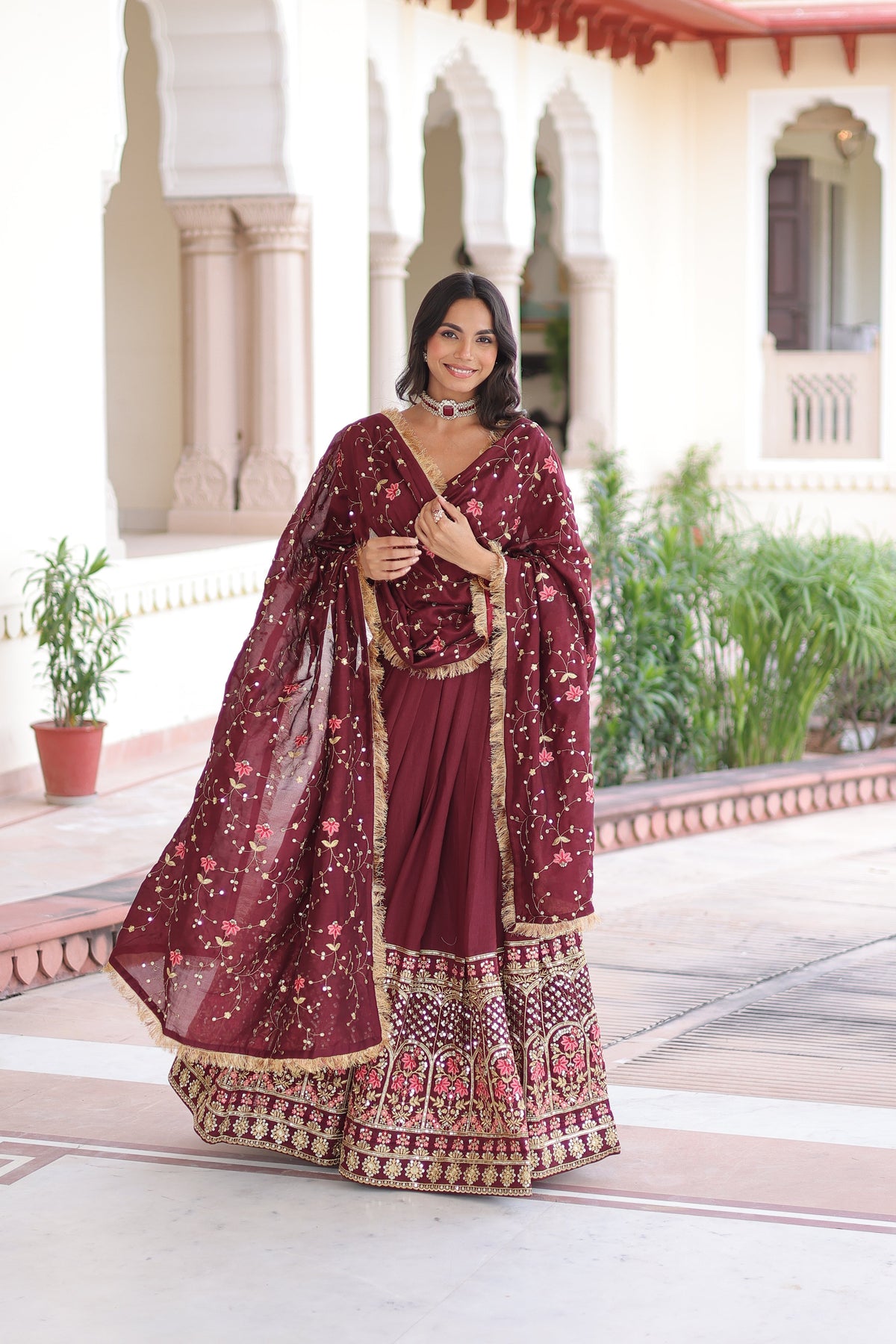 Vichitra Silk Heavy Sequince and Tread Emroidered Lehenga Choli With Dupatta