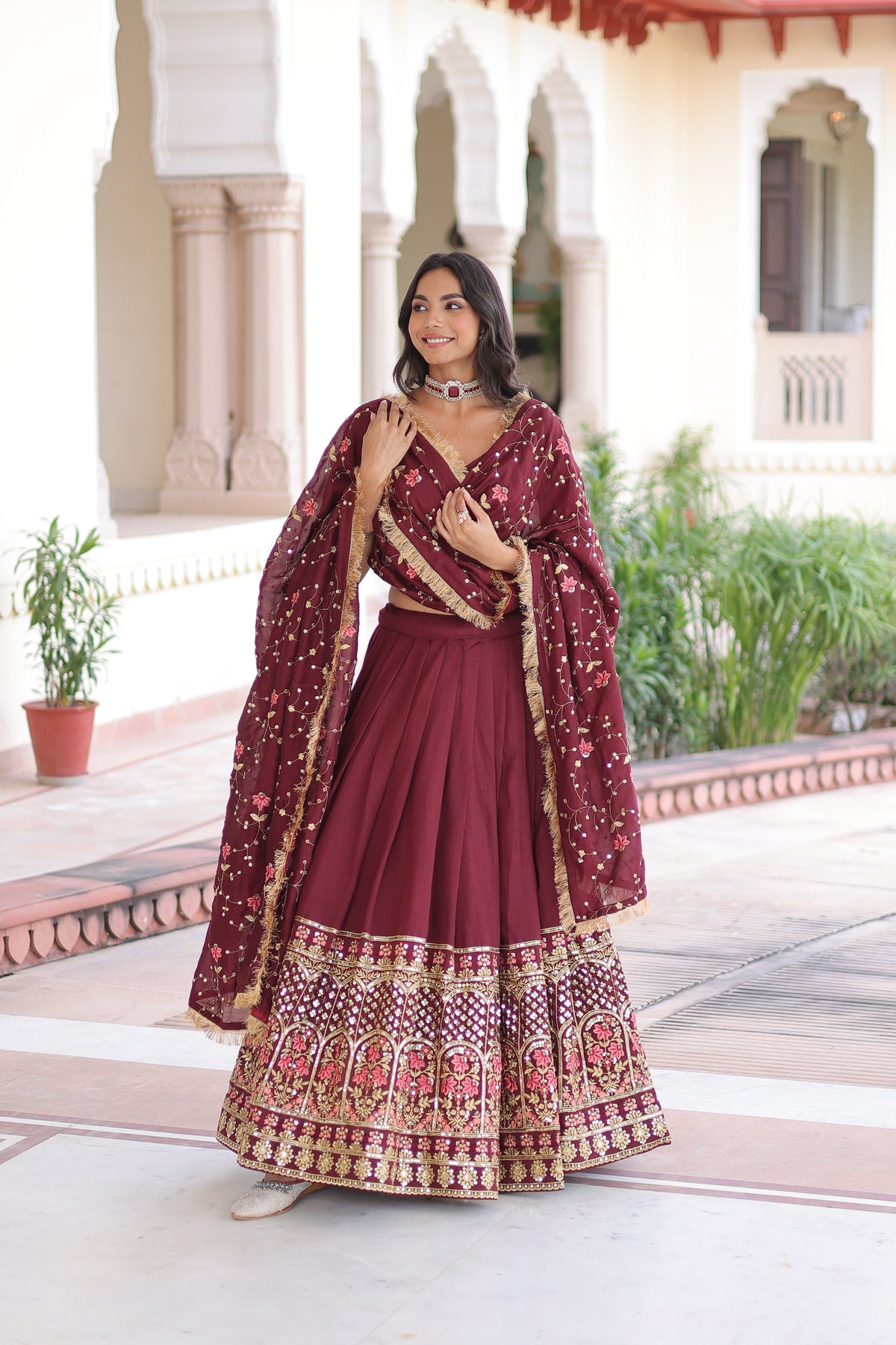 Vichitra Silk Heavy Sequince and Tread Emroidered Lehenga Choli With Dupatta