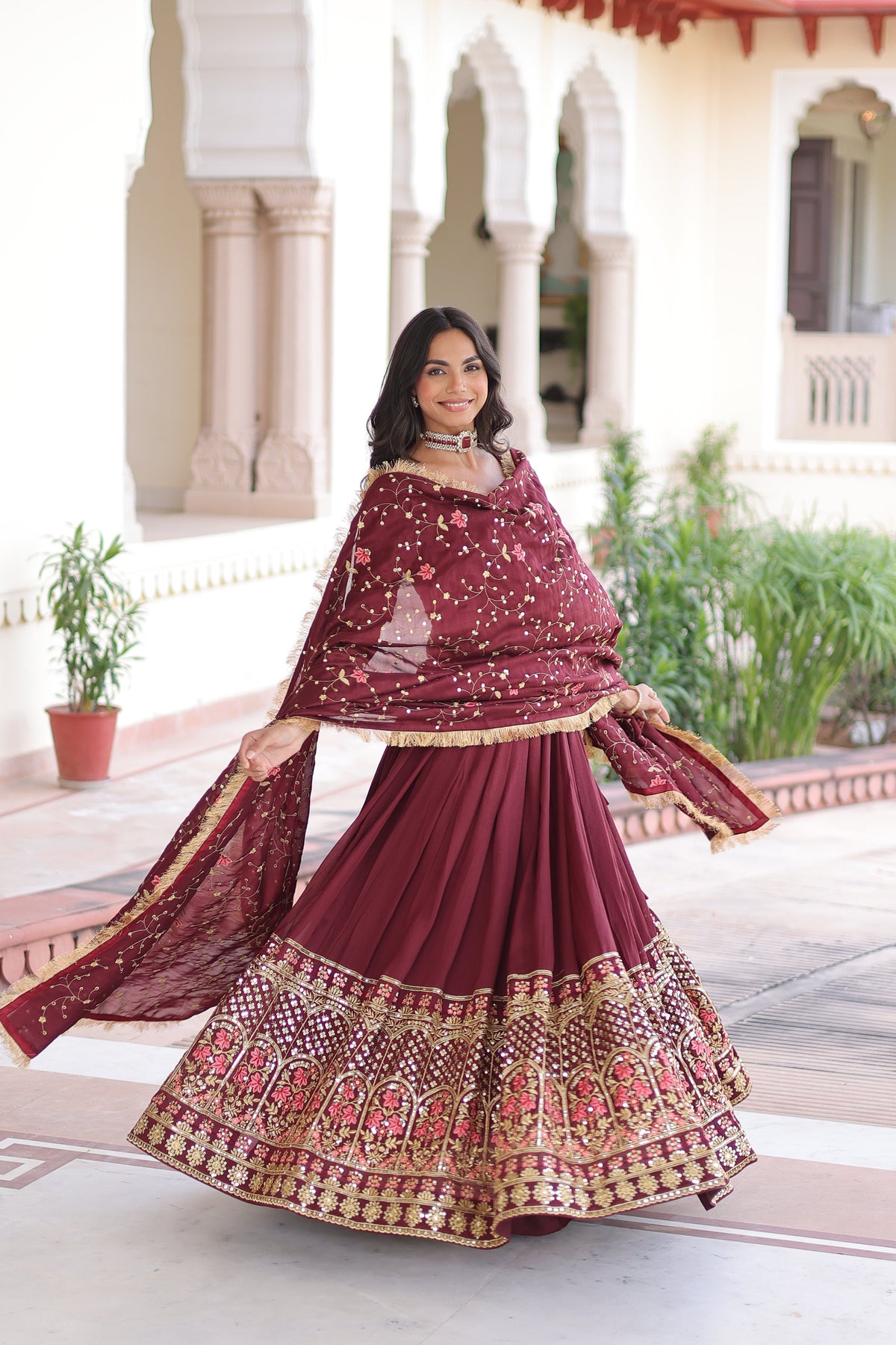 Vichitra Silk Heavy Sequince and Tread Emroidered Lehenga Choli With Dupatta