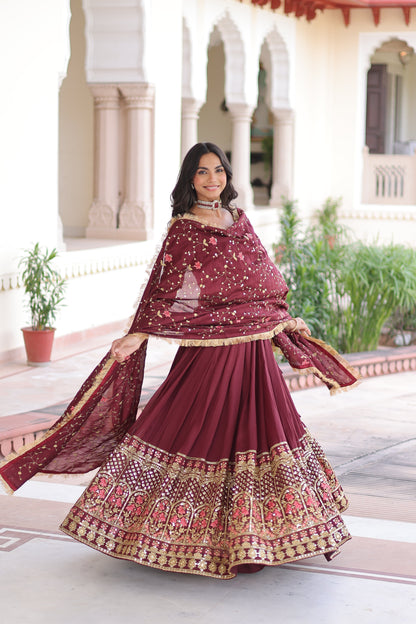 Vichitra Silk Heavy Sequince and Tread Emroidered Lehenga Choli With Dupatta