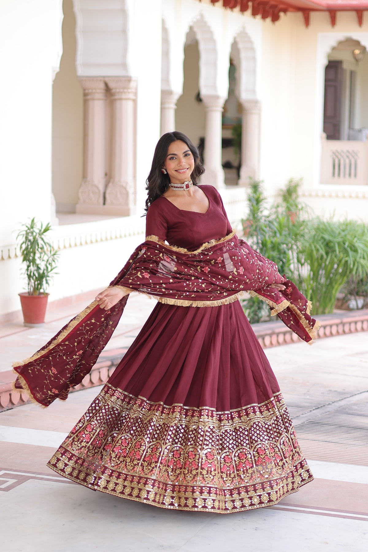 Vichitra Silk Heavy Sequince and Tread Emroidered Lehenga Choli With Dupatta