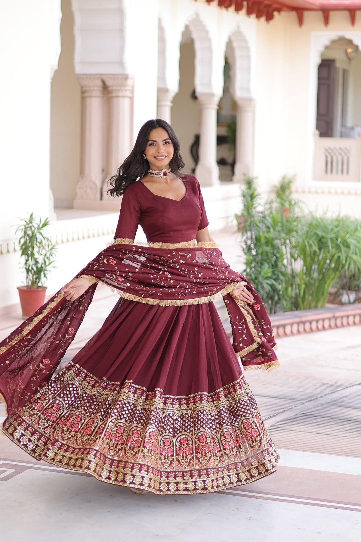 Vichitra Silk Heavy Sequince and Tread Emroidered Lehenga Choli With Dupatta