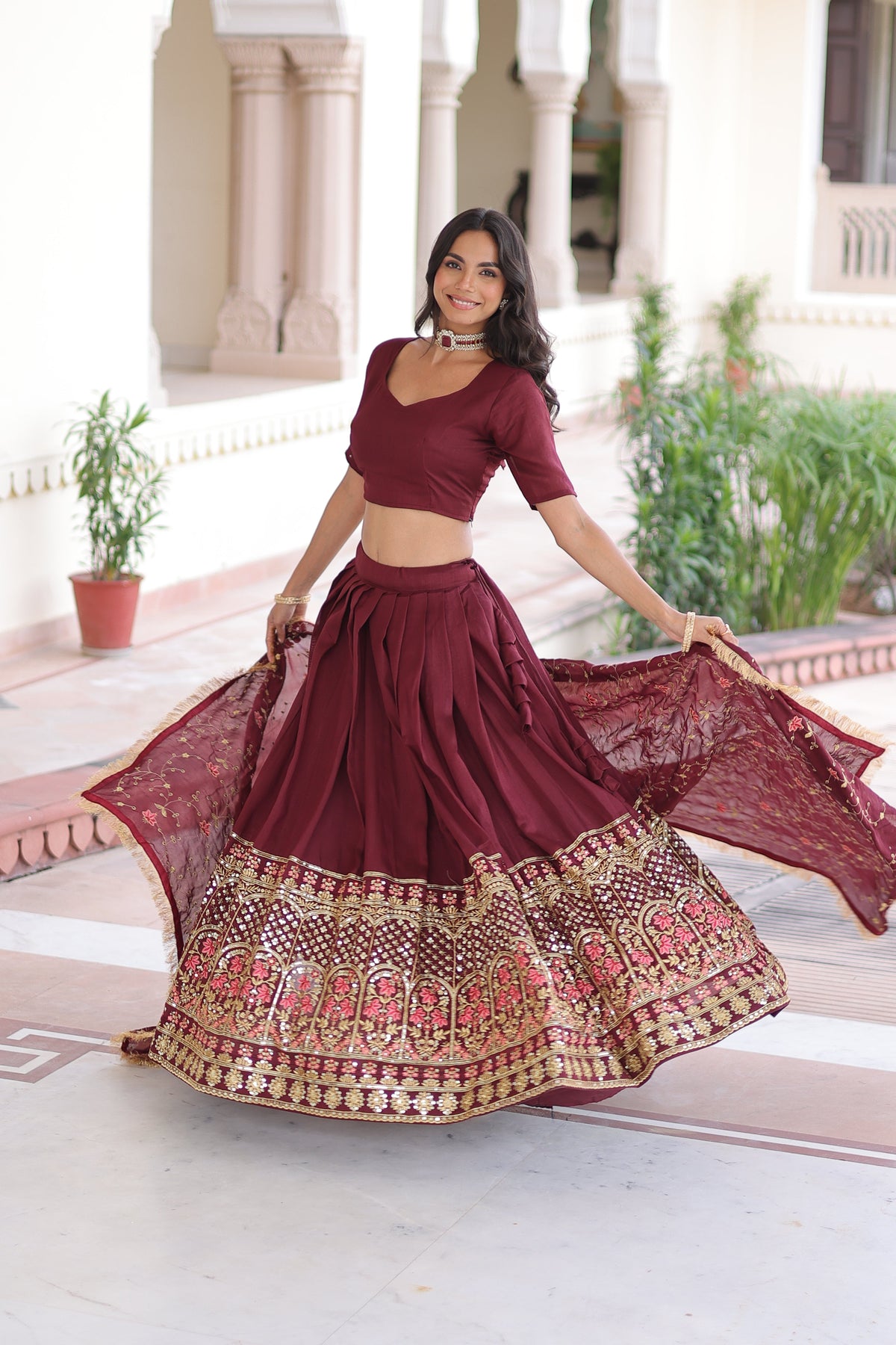 Vichitra Silk Heavy Sequince and Tread Emroidered Lehenga Choli With Dupatta