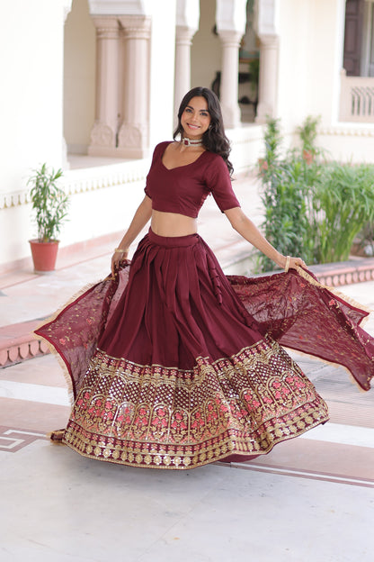Vichitra Silk Heavy Sequince and Tread Emroidered Lehenga Choli With Dupatta