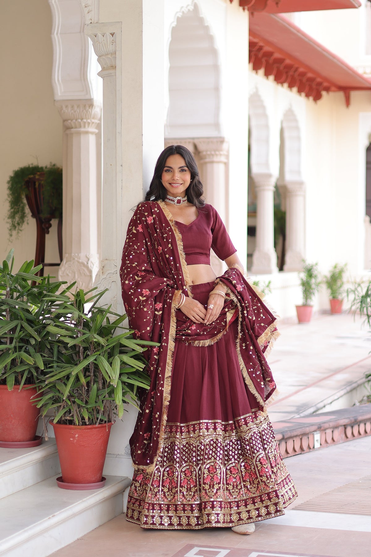 Vichitra Silk Heavy Sequince and Tread Emroidered Lehenga Choli With Dupatta