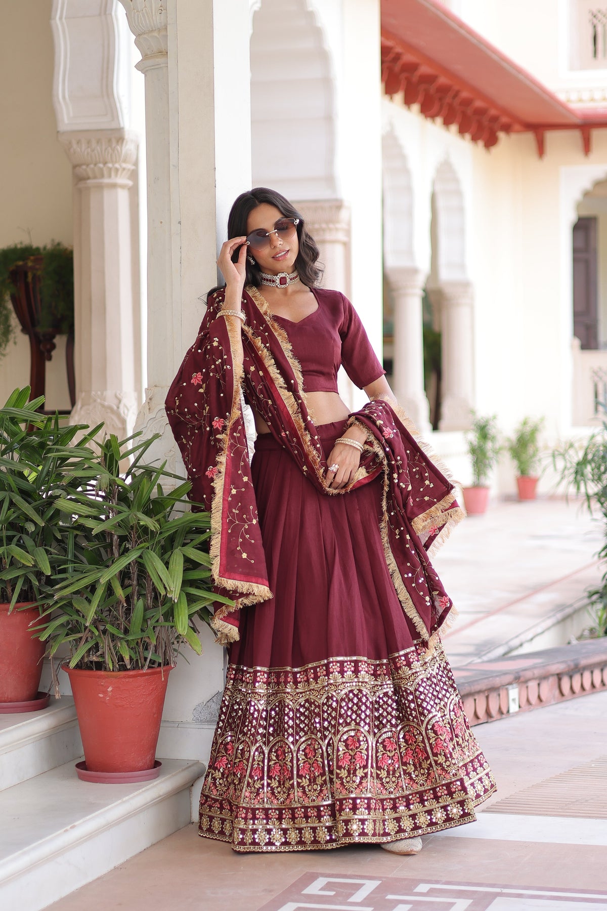 Vichitra Silk Heavy Sequince and Tread Emroidered Lehenga Choli With Dupatta
