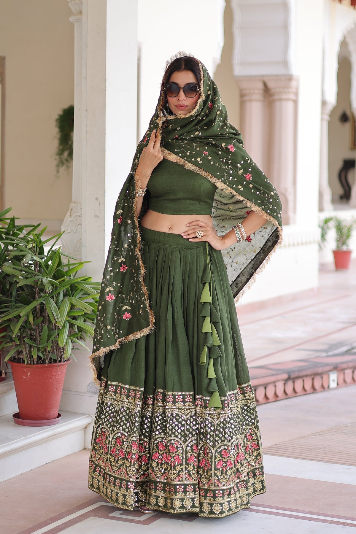 Vichitra Silk Heavy Sequince and Tread Emroidered Lehenga Choli With Dupatta