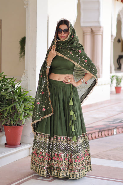 Vichitra Silk Heavy Sequince and Tread Emroidered Lehenga Choli With Dupatta