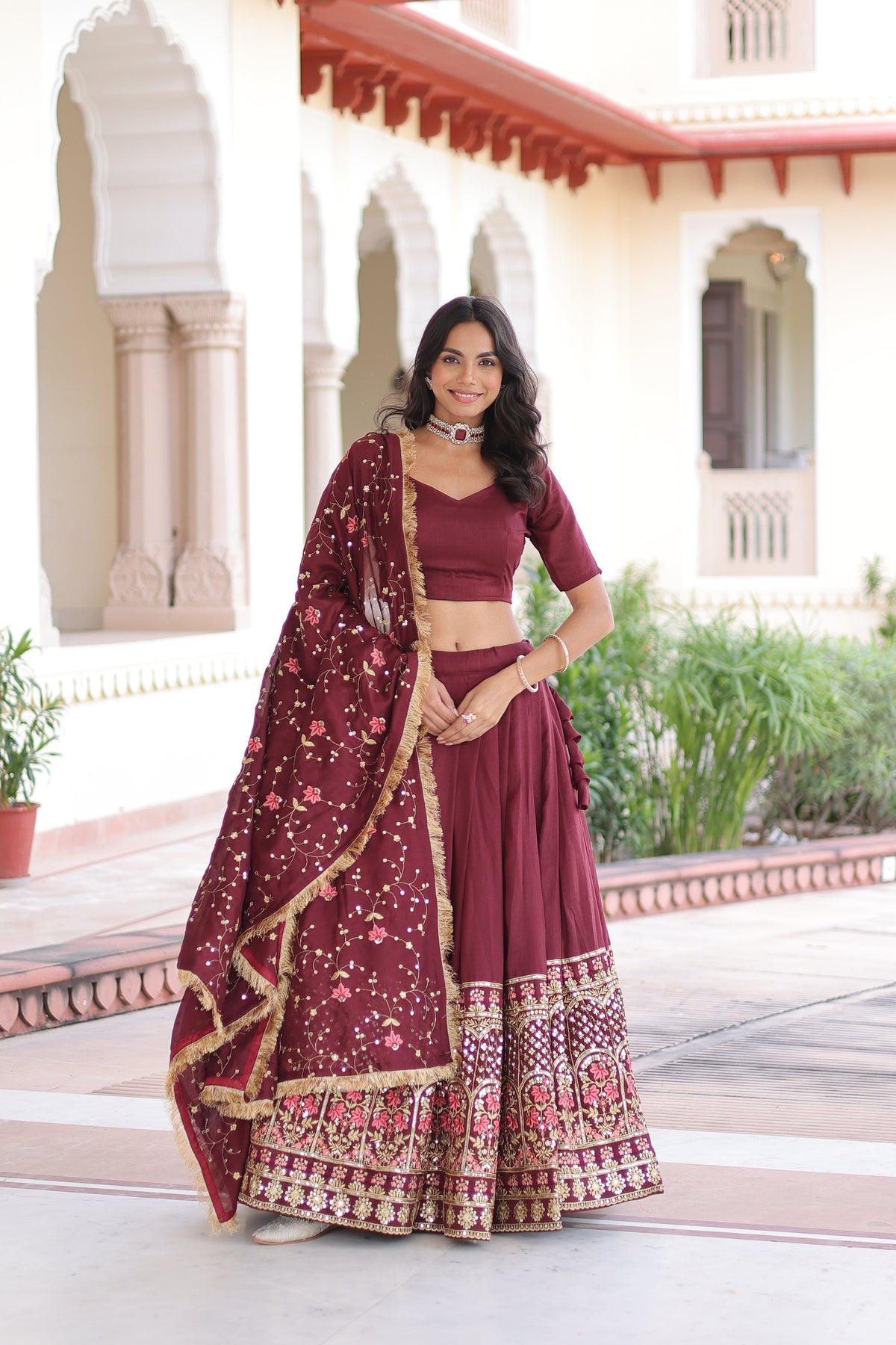 Vichitra Silk Heavy Sequince and Tread Emroidered Lehenga Choli With Dupatta