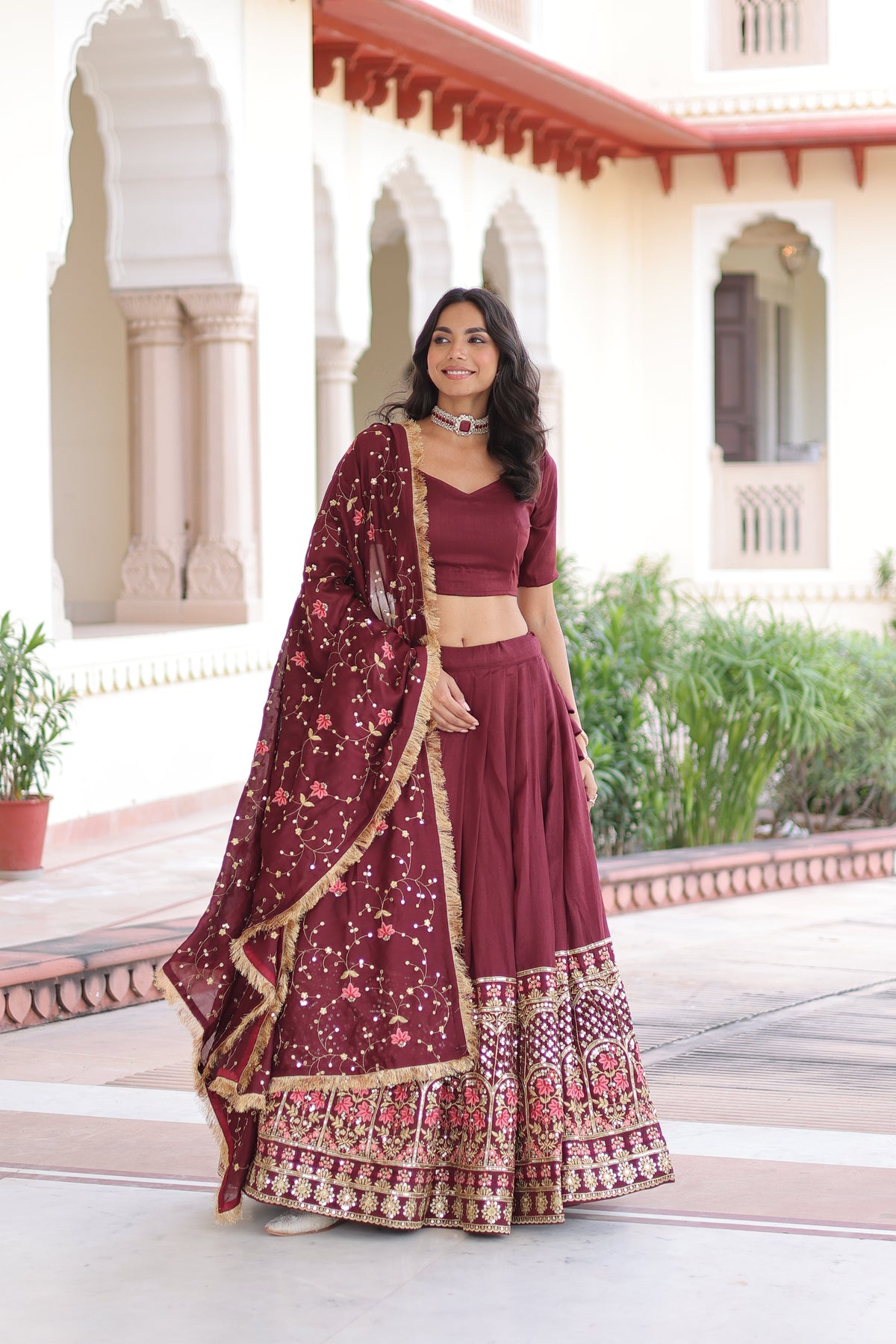 Vichitra Silk Heavy Sequince and Tread Emroidered Lehenga Choli With Dupatta