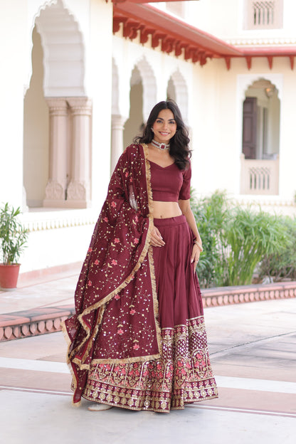 Vichitra Silk Heavy Sequince and Tread Emroidered Lehenga Choli With Dupatta