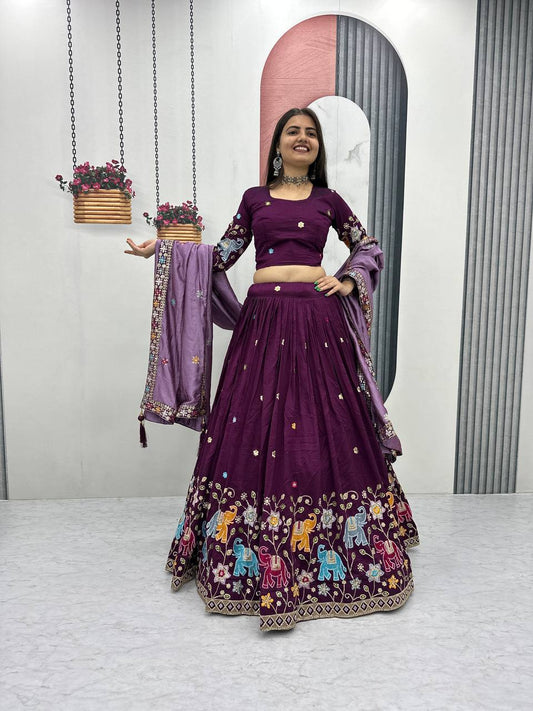 Elegant Pure Vichitra Silk Lehenga And Choli with Silk Dupatta