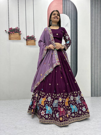 Elegant Pure Vichitra Silk Lehenga And Choli with Silk Dupatta