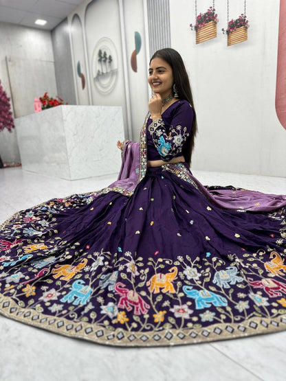 Elegant Pure Vichitra Silk Lehenga And Choli with Silk Dupatta