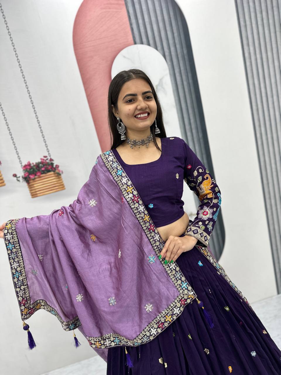 Elegant Pure Vichitra Silk Lehenga And Choli with Silk Dupatta