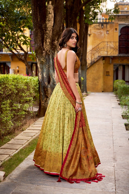 Heritage Inspired Vichitra Silk Printed Luxury Lehenga Set With Elegant Flare