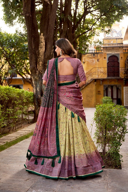 Heritage Inspired Vichitra Silk Printed Luxury Lehenga Set With Elegant Flare