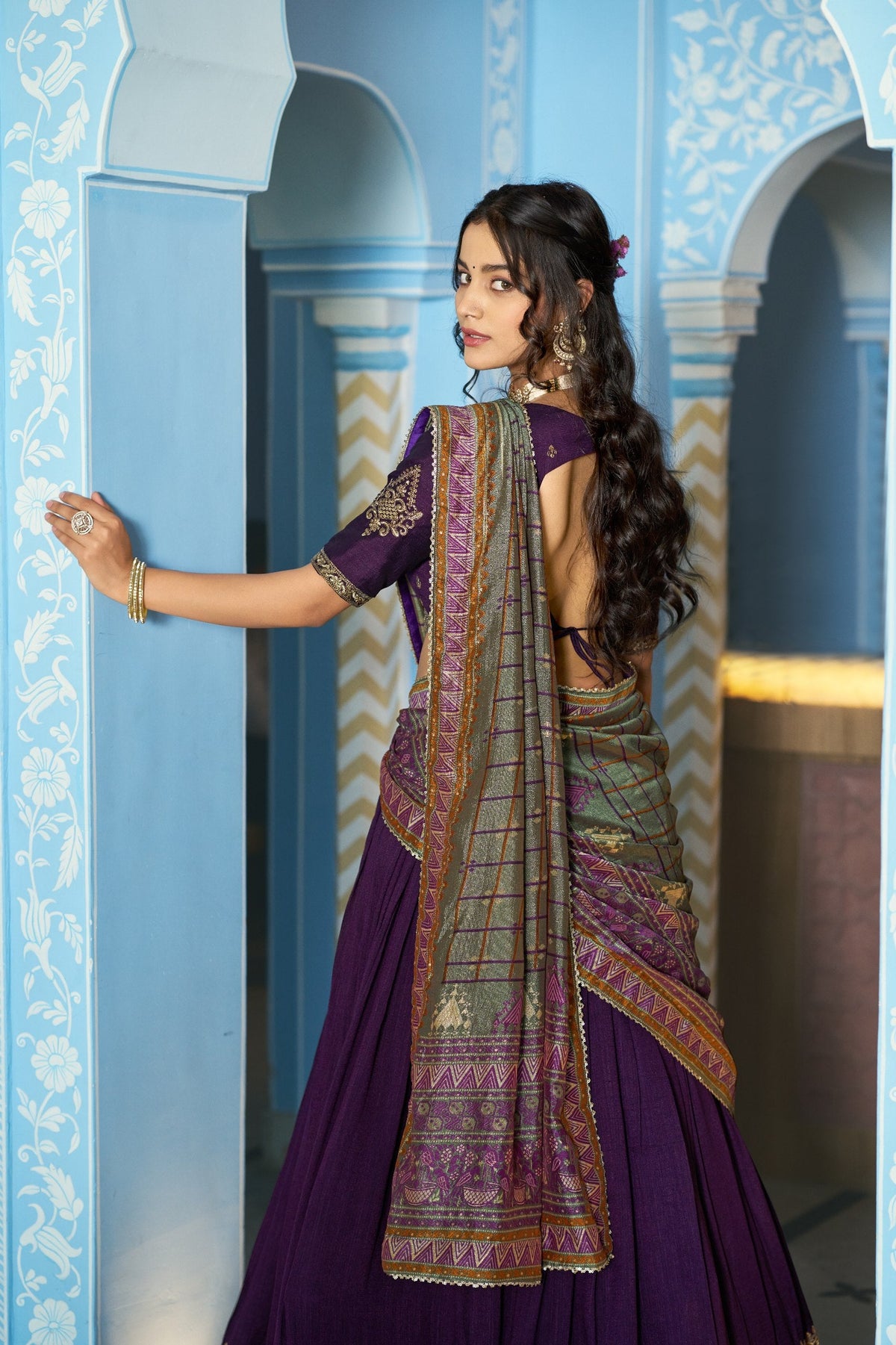 Festive Wear Vichitra Silk Sequins & Thread Embroidery Lehenga Set