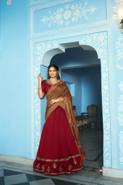 Festive Wear Vichitra Silk Sequins & Thread Embroidery Lehenga Set