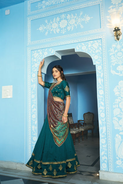 Festive Wear Vichitra Silk Sequins & Thread Embroidery Lehenga Set
