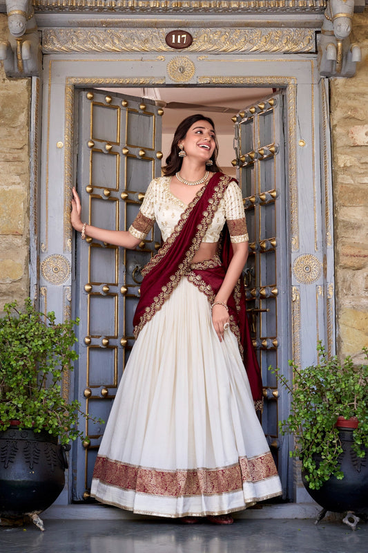 Traditional Vichitra Silk Zari Work Lehenga Set for Special Occasions 