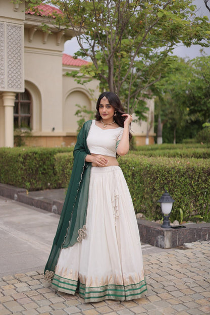Elegant Viscose Jacquard Temple Weaving Work Lehenga Set 