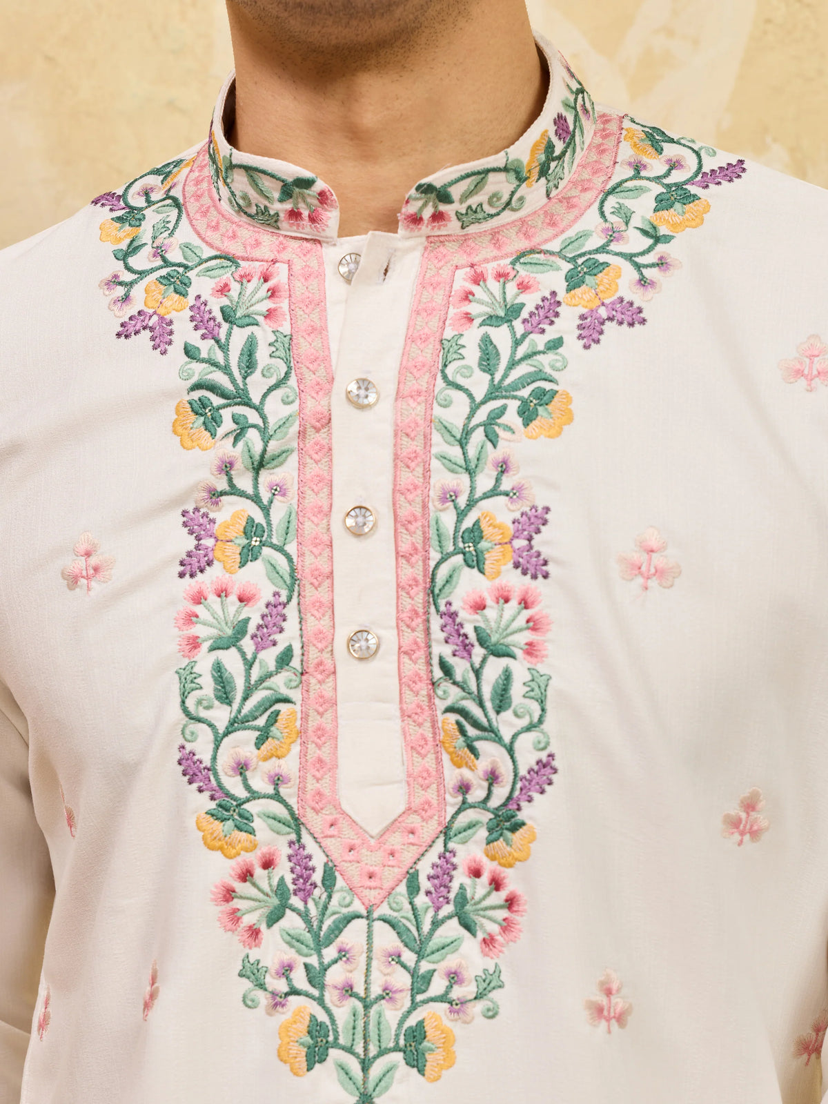 Luxury White Khadi Silk Embroidered Kurta Set For Wedding