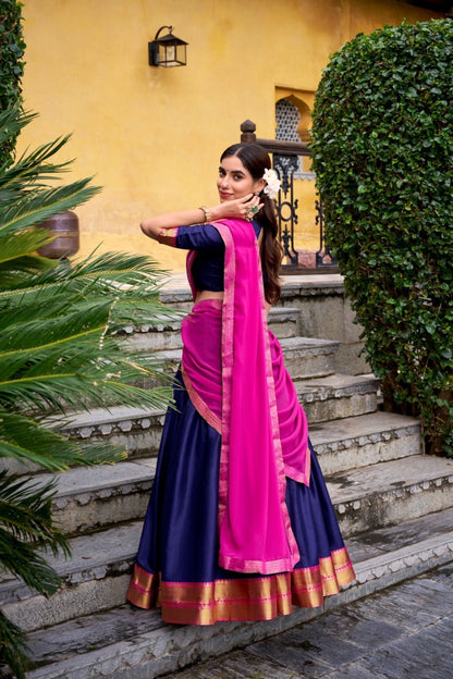 Ready-to-Wear Zari Woven Lehenga Set with Unstitched Blouse and Lace Border Dupatta