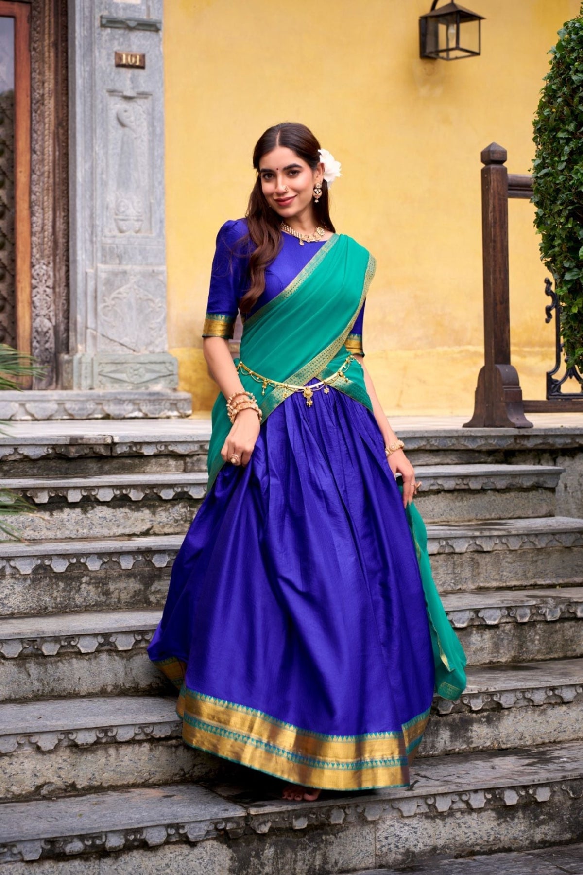 Ready-to-Wear Zari Woven Lehenga Set with Unstitched Blouse and Lace Border Dupatta